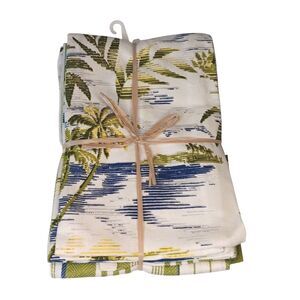 4 Tommy Bahama Dish Towels Tropical Palm Tree Stripe Solid Green White Blue New
